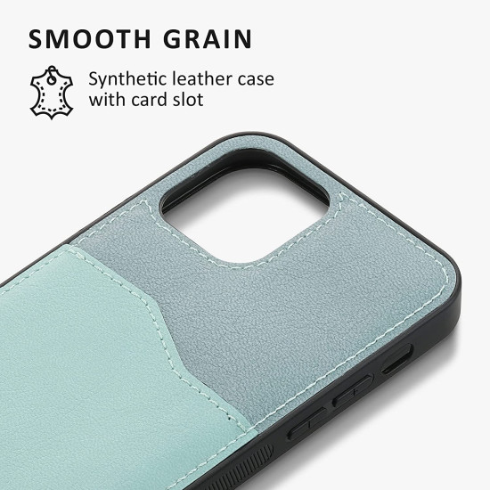 Kalibri PU Leather - Σκληρή Θήκη με TPU Bumper και Υποδοχή για Κάρτες - Apple iPhone 12 / 12 Pro - Gray Green / Mint (59265.172)