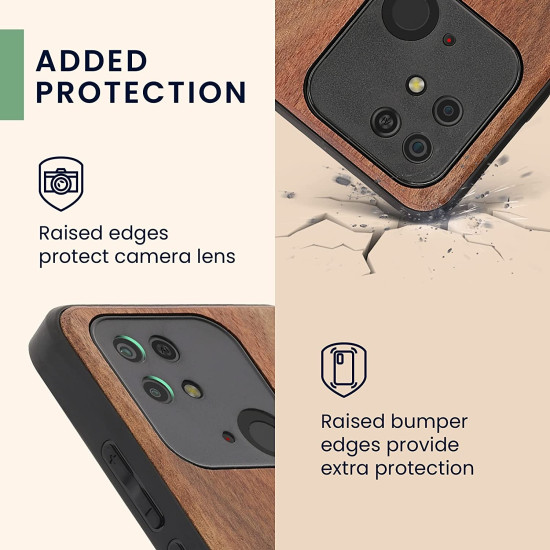 KWmobile Σκληρή Ξύλινη Θήκη με TPU Bumper - Xiaomi Redmi 10C - Walnut / Navigational Compass / Dark Brown (59468.01)