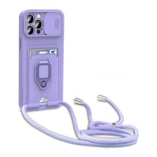 Bodycell Multifunction - Ανθεκτική Θήκη Apple iPhone 13 Pro με Λουράκι Λαιμού / Κάλυμμα Κάμερας / Ring Holder / Υποδοχή Κάρτας - Purple (5206015004773)