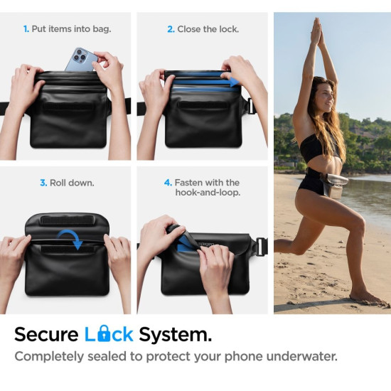 Spigen A620 Aqua Shield Waterproof Pouch Bag - Universal Αδιάβροχη Τσάντα Μέσης - IPX8 - 20 x 12 cm - Solid Black (AMP04532)