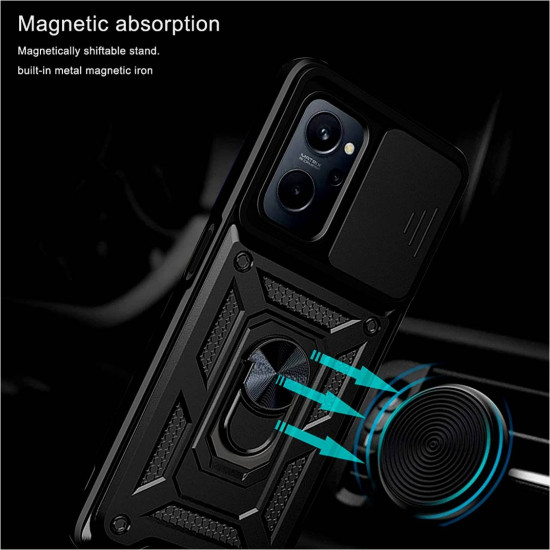 Bodycell Armor Slide - Ανθεκτική Θήκη Realme 9i με Κάλυμμα για την Κάμερα & Μεταλλικό Ring Holder - Black (5206015009761)