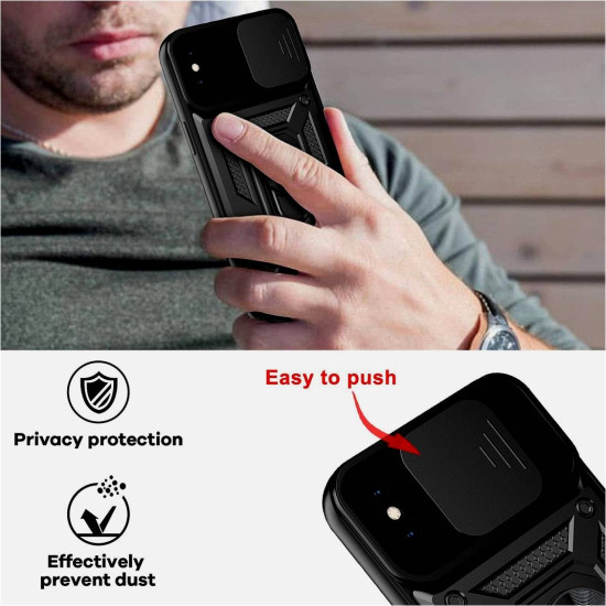 Bodycell Armor Slide - Ανθεκτική Θήκη Apple iPhone X / XS με Κάλυμμα για την Κάμερα & Μεταλλικό Ring Holder - Black (5206015005145)