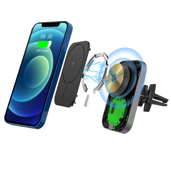 Tech-Protect CW19 - Μαγνητική Βάση Ασύρματης Φόρτισης για Κινητά MagSafe για Αεραγωγούς Αυτοκινήτων - 15W - Black (6216990211096)