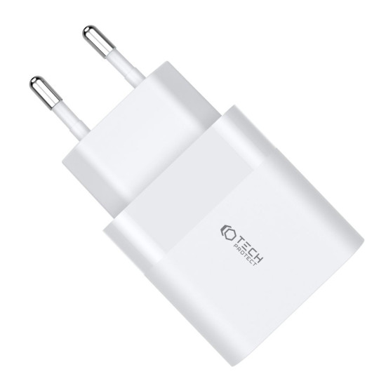 Tech-Protect C30W - Ταχυφορτιστής Ταξιδιού / Αντάπτορας με 1 x USB-A / 1 x Type-C - 30W - White (9589046926792)