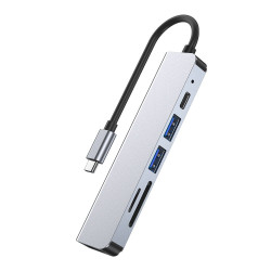 Tech-Protect V4 Hub Adapter 6 in 1 - Type-C Αντάπτορας Αλουμινίου Με 2 x USB-A / 1 x Type-C / 1 x 4K HDMI / 1 x SD & MicroSD - Grey (9589046919343)
