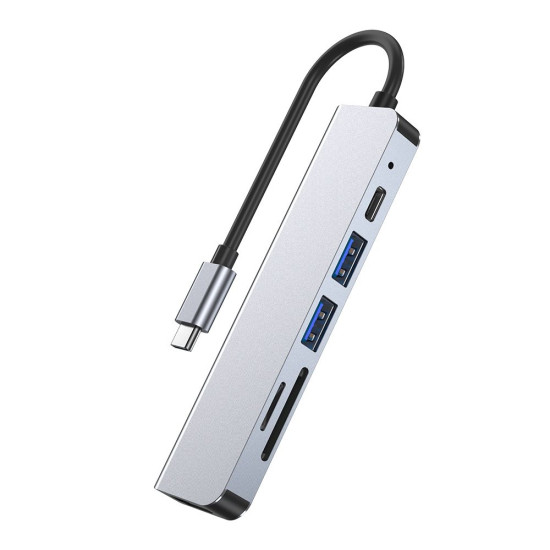 Tech-Protect V4 Hub Adapter 6 in 1 - Type-C Αντάπτορας Αλουμινίου Με 2 x USB-A / 1 x Type-C / 1 x 4K HDMI / 1 x SD & MicroSD - Grey (9589046919343)