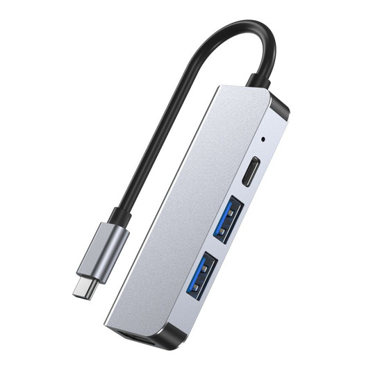 Tech-Protect V2 Hub Adapter 4 in 1 - Type-C Αντάπτορας Αλουμινίου Με 2 x USB-A / 1 x Type-C / 1 x 4K HDMI - Grey (9589046919350)