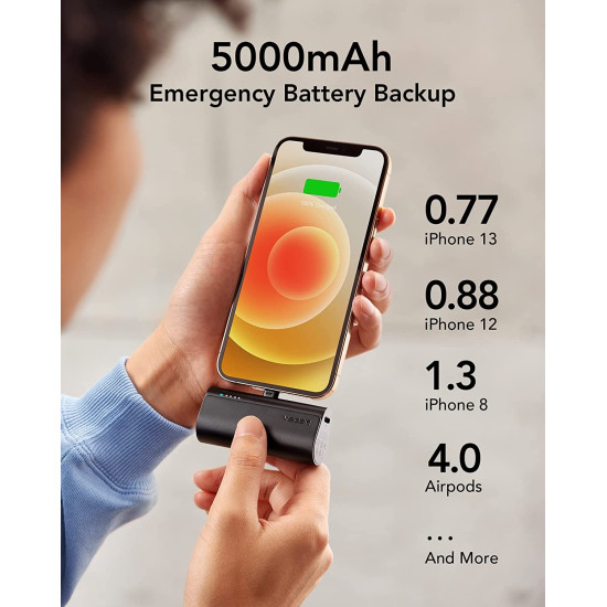 Veger PowerBank PlugOn-L - Φορητή Μπαταρία Φόρτισης με Ενσωματωμένο Lightning - 5000mAh - 20W - Black (V0556P)