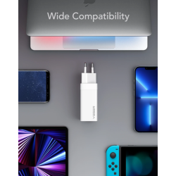 Veger Fast Charger - Ταχυφορτιστής Ταξιδιού / Αντάπτορας Με 1x Type-C / 1 x USB-A - 65W - White (CPD65E)