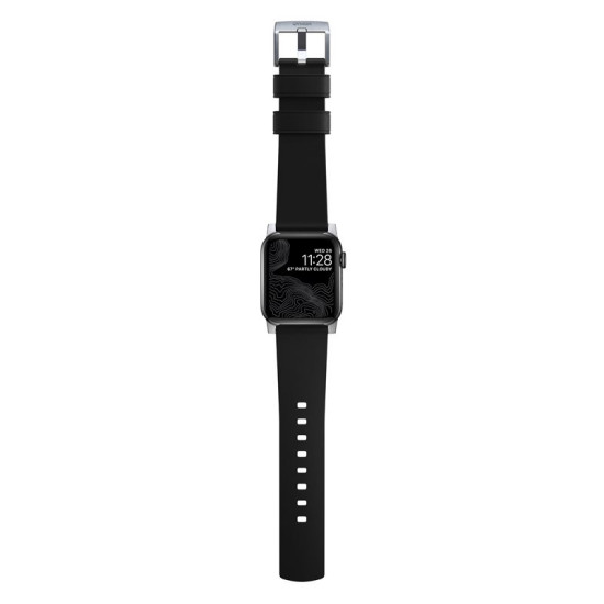 Nomad Active Strap Pro - Αδιάβροχο Δερμάτινο Λουράκι με Σιλικόνη - Apple Watch Ultra/SE/11/10/9/8/7/6/5/4 (49/46/45/44mm) - Black / Silver (NM1A41SNW0)
