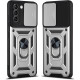 Bodycell Armor Slide - Ανθεκτική Θήκη Samsung Galaxy S21 FE 5G με Κάλυμμα για την Κάμερα & Μεταλλικό Ring Holder - Silver (5206015014451)