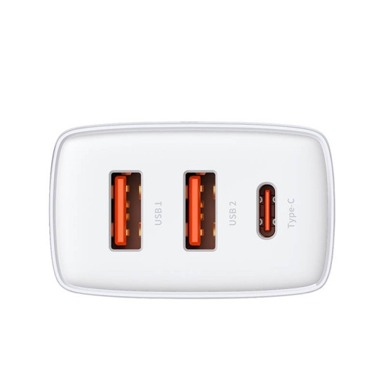 Baseus Compact Quick Charger - Φορτιστής Ταξιδιού με 2 x USB-A / 1 x Type-C - 30W - White (CCXJ-E02)