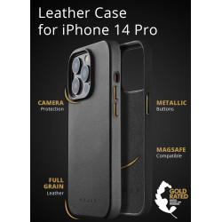 MUJJO Full Leather Case - Δερμάτινη Θήκη MagSafe - Apple iPhone 14 Pro - Black (MUJJO-CL-027-BK)