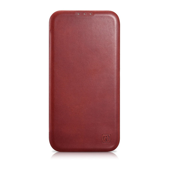 iCarer Curved Edge Oil Wax Leather Folio - Δερμάτινη MagSafe Flip Θήκη-Πορτοφόλι - Apple iPhone 14 Plus - Red (AKI14220707-RD)