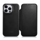 iCarer Curved Edge Oil Wax Leather Folio - Δερμάτινη MagSafe Flip Θήκη-Πορτοφόλι - Apple iPhone 14 Pro - Black (AKI14220706-BK)