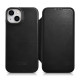 iCarer Curved Edge Oil Wax Leather Folio - Δερμάτινη MagSafe Flip Θήκη-Πορτοφόλι - Apple iPhone 14 - Black (AKI14220705-BK)