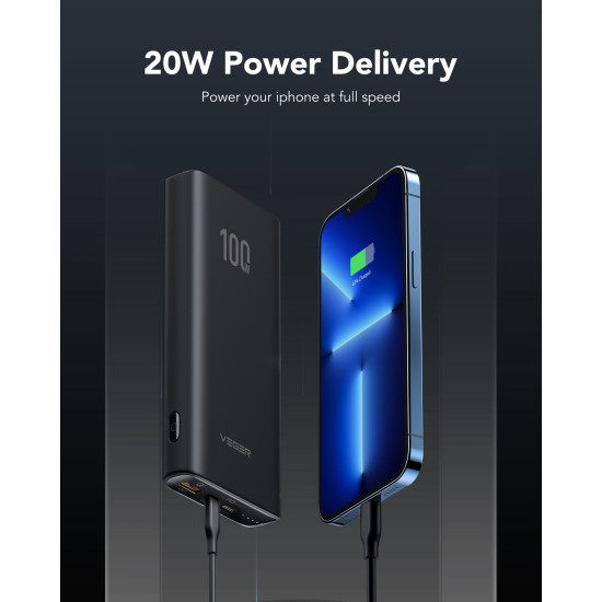 Veger PowerBank T100 - Φορητή Μπαταρία Φόρτισης για Laptop / Φορητό Υπολογιστή με 1 x USB-Α / 2 x Type-C - 20000mAh - 100W - Black (6970453555461)