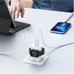 Veger Panel PD Multifunctional Wall Charger / Fast Adapter - 3 σε 1 Πολυλειτουργικός Ταχυφορτιστής Τοίχου / Φορτιστής Apple Watch / Αντάπτορας Με 1x Type-C / 1 x USB-A - 20W - White (W002E)