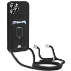 Bodycell Multifunction - Ανθεκτική Θήκη Apple iPhone 14 Pro Max με Λουράκι Λαιμού / Κάλυμμα Κάμερας / Ring Holder / Υποδοχή Κάρτας - Black (5206015016400)