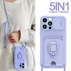 Bodycell Multifunction - Ανθεκτική Θήκη Apple iPhone 14 Pro με Λουράκι Λαιμού / Κάλυμμα Κάμερας / Ring Holder / Υποδοχή Κάρτας - Purple (5206015016387)