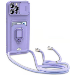 Bodycell Multifunction - Ανθεκτική Θήκη Apple iPhone 12 Pro Max με Λουράκι Λαιμού / Κάλυμμα Κάμερας / Ring Holder / Υποδοχή Κάρτας - Purple (5206015003622)