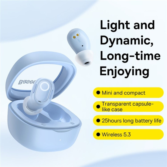 Baseus TWS Bowie WM02 - Ασύρματα Ακουστικά Bluetooth Με Θήκη Φόρτισης - Blue (NGTW180003)