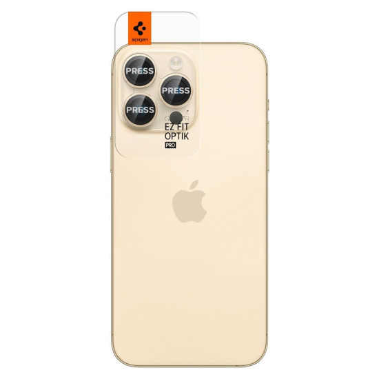 Spigen GLAS.tR EZ Fit OPTIK Pro Camera Lens Protector - Αντιχαρακτικό Προστατευτικό Γυαλί για Φακό Κάμερας Apple iPhone 14 Pro / 14 Pro Max - 2 Τεμάχια - Gold  (AGL05598)