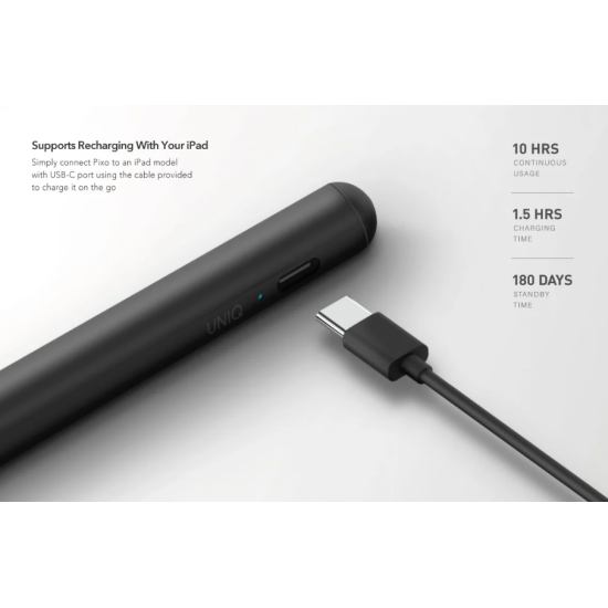 Uniq Pixo Magnetic Stylus for iPad - Μαγνητική Ψηφιακή Γραφίδα Αφής με Palm Rejection για iPad - Black (UNIQ-PIXO-BLACK)
