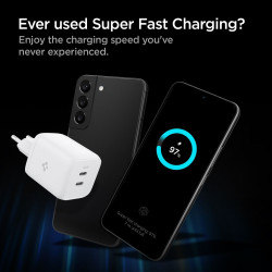 Spigen PE2106EU ArcStation Pro GaN 652 - Ταχυφορτιστής Ταξιδιού / Τοίχου με 2 x Type-C - 65W - White - 2 Έτη Εγγύηση (ACH03720)
