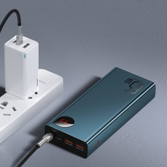 Baseus PowerBank Adaman με Ψηφιακή Οθόνη LED - Φορητή Μπαταρία Φόρτισης με 2 x USB-Α / 1 x Type-C - 20000mAh - 65W - Blue (PPIMDA-D03)