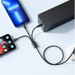 Veger V303 Premium 3 in 1 Charging Cable - Καλώδιο Φόρτισης και Μεταφοράς Δεδομένων USB-A σε Lightning / Type-C / MicroUSB - 150cm - 2.4A - Black (6970453555935)