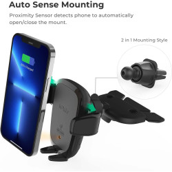 iOttie 2 in 1 Auto Sense Wireless - Βάση Ασύρματης Φόρτισης για Κινητά έως 6.5" για CD & Αεραγωγούς Αυτοκινήτου - 7.5W - Black (HLCRIO164)