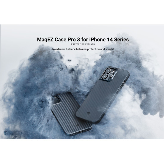 Pitaka MagEZ Case Pro 3 - Ανθεκτική MagSafe Θήκη Aramid Fiber Body με TPU - Apple iPhone 14 Pro Max - 1.6mm - 1500D - Black / Grey / Twill (KI1401PMP)
