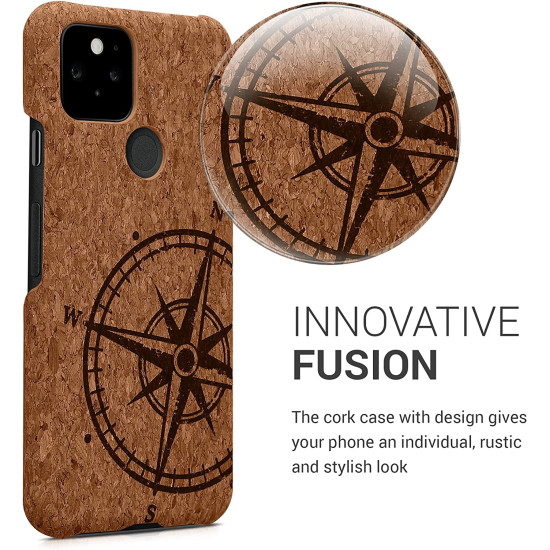 KWmobile Σκληρή Θήκη Google Pixel 5 - Light Brown Cork / Navigational Compass (60974.01)