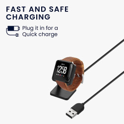 KW Καλώδιο Φόρτισης USB με Βάση Στήριξης  - Fitbit Versa 4 / Sense 2 / Versa 3 / Sense - 100cm - Black (60920.01)