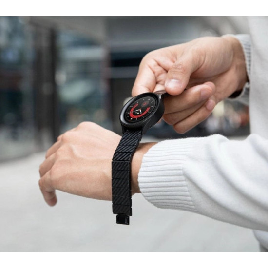 Pitaka Carbon Fiber Watch Band - Λουράκι από Ανθρακονήματα & Ανοξείδωτο Ατσάλι - Samsung Galaxy Watch 6 / 6 Classic / 5 / 5 Pro / Watch 4 / Classic 4 (47/46/45/43/44/42/40mm) - Modern (GWB1001)