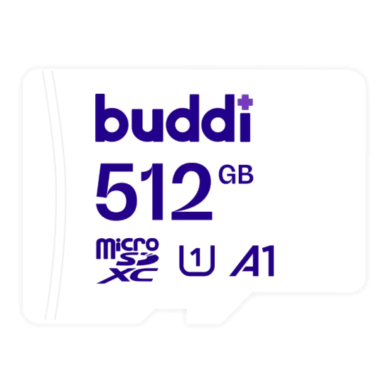 Buddi Κάρτα Μνήμης MicroSD 512GB Class U1A1 με Αντάπτορα SDXC - White - 5 Έτη Εγγύηση (8719246387388)