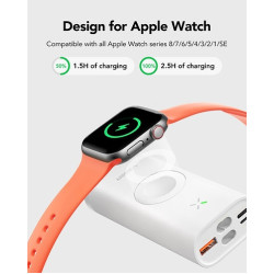 Veger W1162S Mini Fast Charger PowerBank MagFan - Φορητή Μπαταρία Φόρτισης με Kickstand - 10000 mAh με 2 x Type-C / 1 x USB-A - 25W / Ασύρματος Φορτιστής Apple Watch - 2.5W / Καλώδιο Type-C σε Lightning - White (6970453556123)