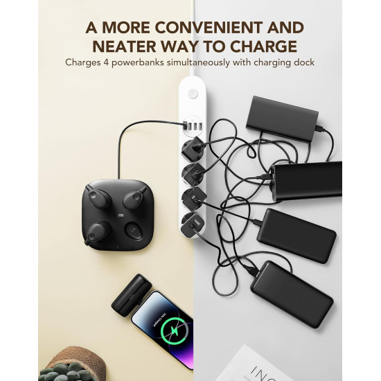 Viyisi G007P Charging Dock with 4 Lightning / iPhone Portable Chargers - Μαγνητικός Σταθμός Φόρτισης με 4 x PowerBank / Φορητές Μπαταρίες Φόρτισης με Ενσωματωμένο Lightning - 4 x 5000mAh - 20W - Black (5200260000627)