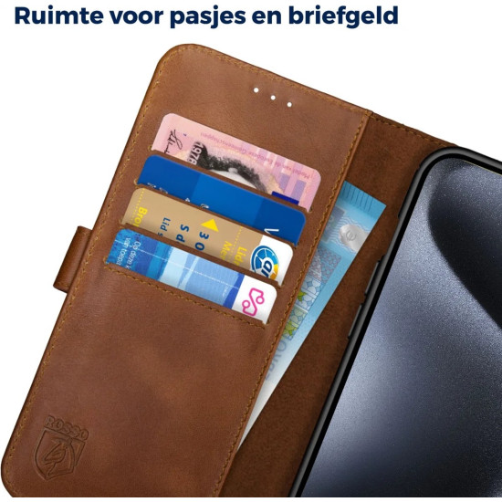 Rosso Deluxe Δερμάτινη Θήκη Πορτοφόλι Apple iPhone 15 Pro Max - Brown (8719246401565)