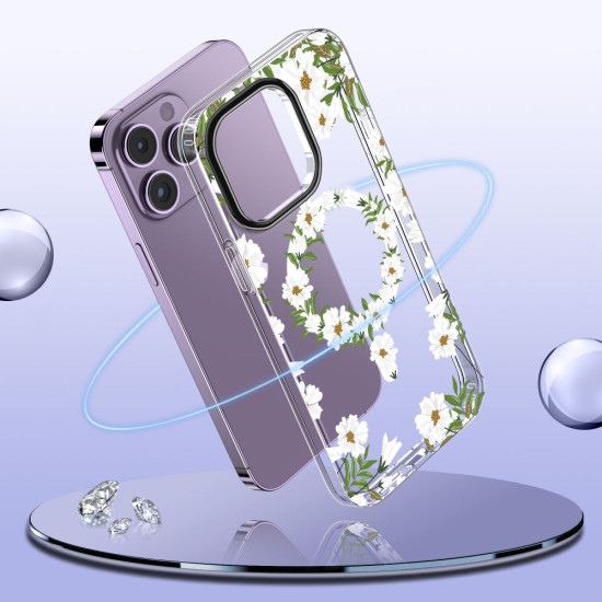 Θήκη Apple iPhone 15 Pro Max - Tech-Protect MagMood Σκληρή με MagSafe - White Daisy (9319456605402)