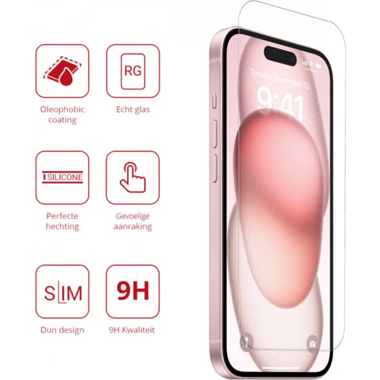 Rosso Tempered Glass - Αντιχαρακτικό Προστατευτικό Γυαλί Οθόνης Apple iPhone 15 - Clear (8719246401053)