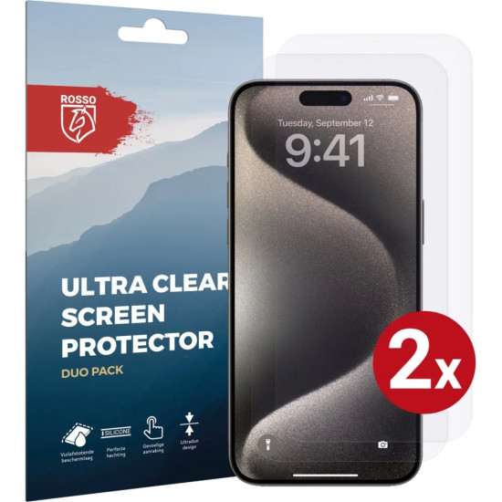 Rosso Ultra Clear Screen Protector - Μεμβράνη Προστασίας Οθόνης - Apple iPhone 15 Pro Max - 2 Τεμάχια (8719246401152)