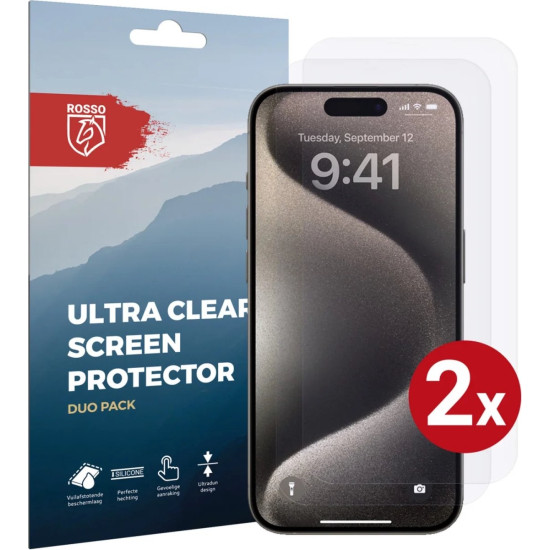 Rosso Ultra Clear Screen Protector - Μεμβράνη Προστασίας Οθόνης - Apple iPhone 15 Pro - 2 Τεμάχια (8719246401145)
