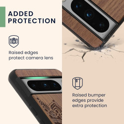 KWmobile Σκληρή Ξύλινη Θήκη με TPU Bumper - Google Pixel 8 Pro - Walnut / Rising Sun (61876.01)