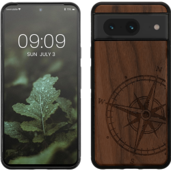 KWmobile Σκληρή Ξύλινη Θήκη με TPU Bumper - Google Pixel 8 - Walnut / Navigational Compass (61875.02)