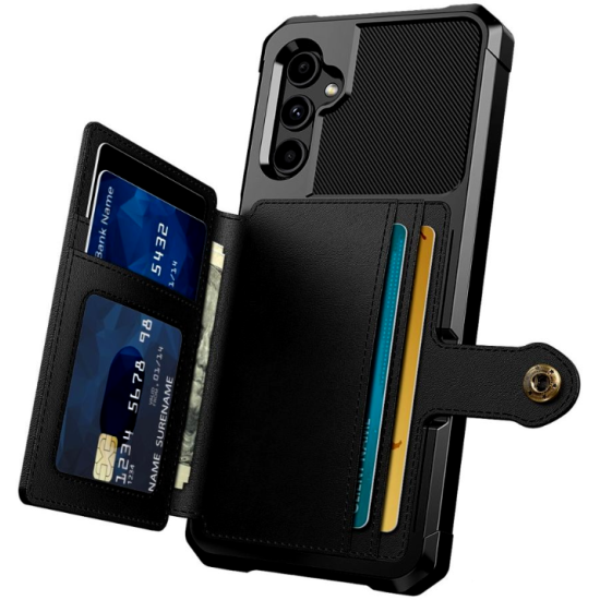 HappyCase 3 σε 1 - Θήκη Σιλικόνης με Ενσωματωμένο PU Πορτοφόλι - Samsung Galaxy A14 - Black (8719246388002)