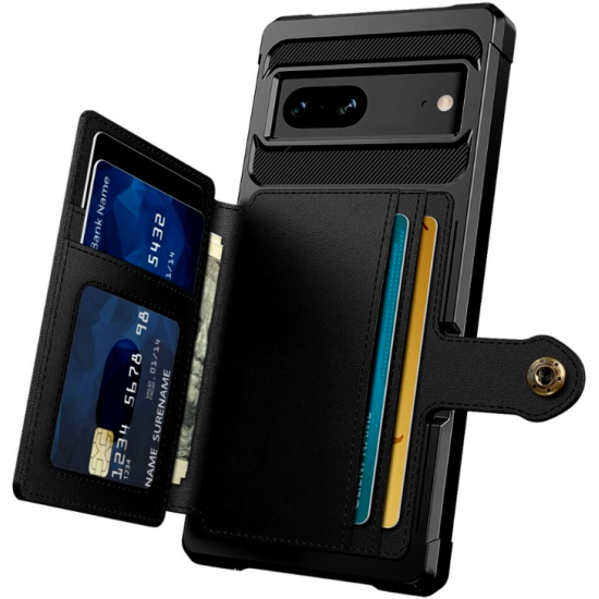HappyCase 3 σε 1 - Θήκη Σιλικόνης με Ενσωματωμένο PU Πορτοφόλι - Google Pixel 7 - Black (8719246391484)