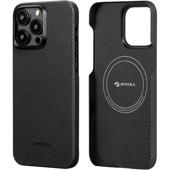 Pitaka MagEZ Case 4 - MagSafe Θήκη Aramid Fiber Body Apple iPhone 15 Pro Max - 0.95mm - 600D - Black / Grey / Twill (KI1501PMA)