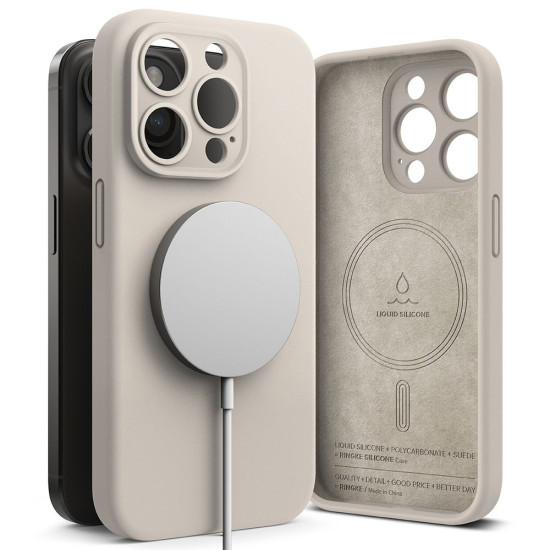 Ringke Silicone Magnetic - Ανθεκτική MagSafe Θήκη Σιλικόνης - Apple iPhone 15 Pro Max - Stone (8809919307161)
